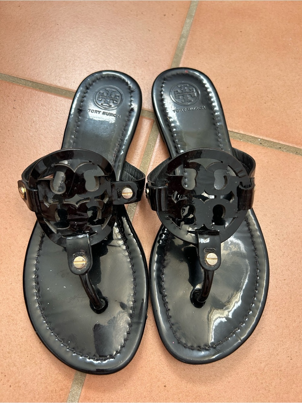 Tory Burch Miller Patent Sandal Black Logo Sandals
